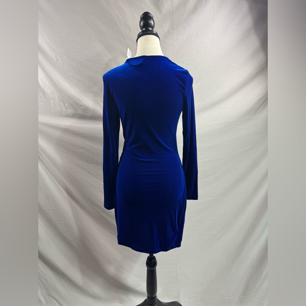 Royal Blue Ruched Front Velvet Dress - Picture 7 of 8